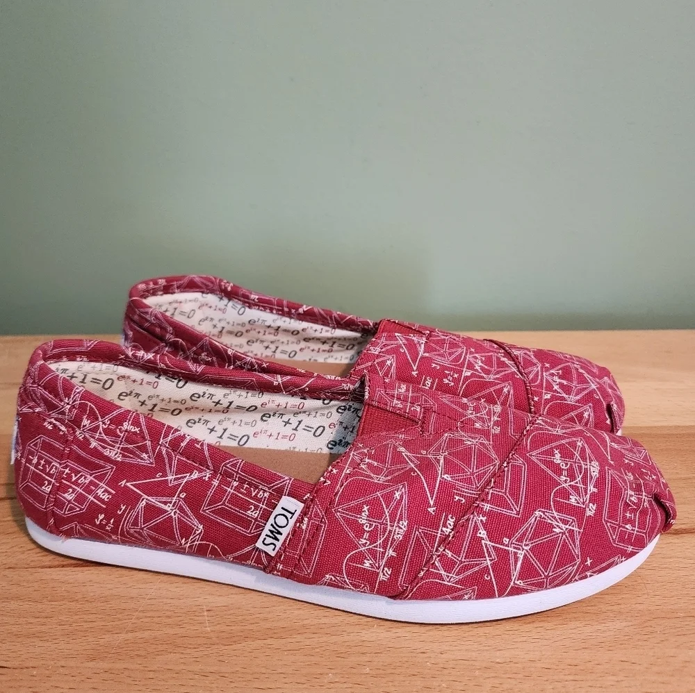 Toms NEW Classic Limited Edition Geometry Print Math Shoes Red Canvas sz 7‎